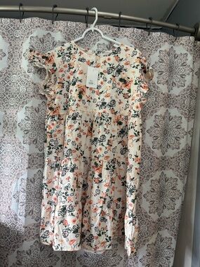 Girls' Floral Tiered Dress - Cream & Peach